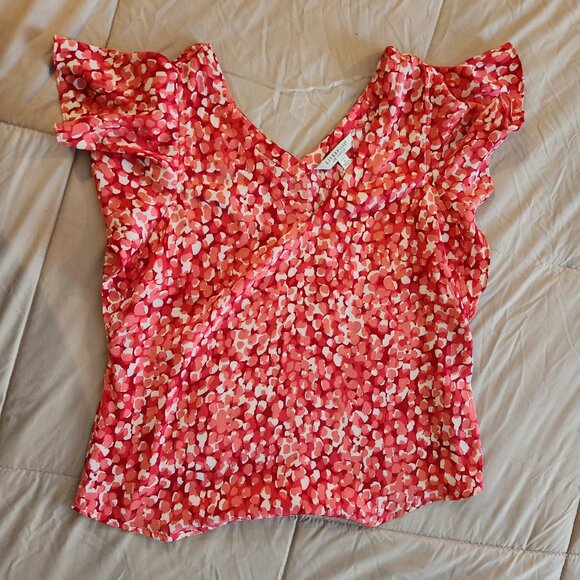 Liverpool Los Angeles Petite V-Neck Flutter Sleeve Blouse Top Shirt Watermelon - Picture 10 of 11